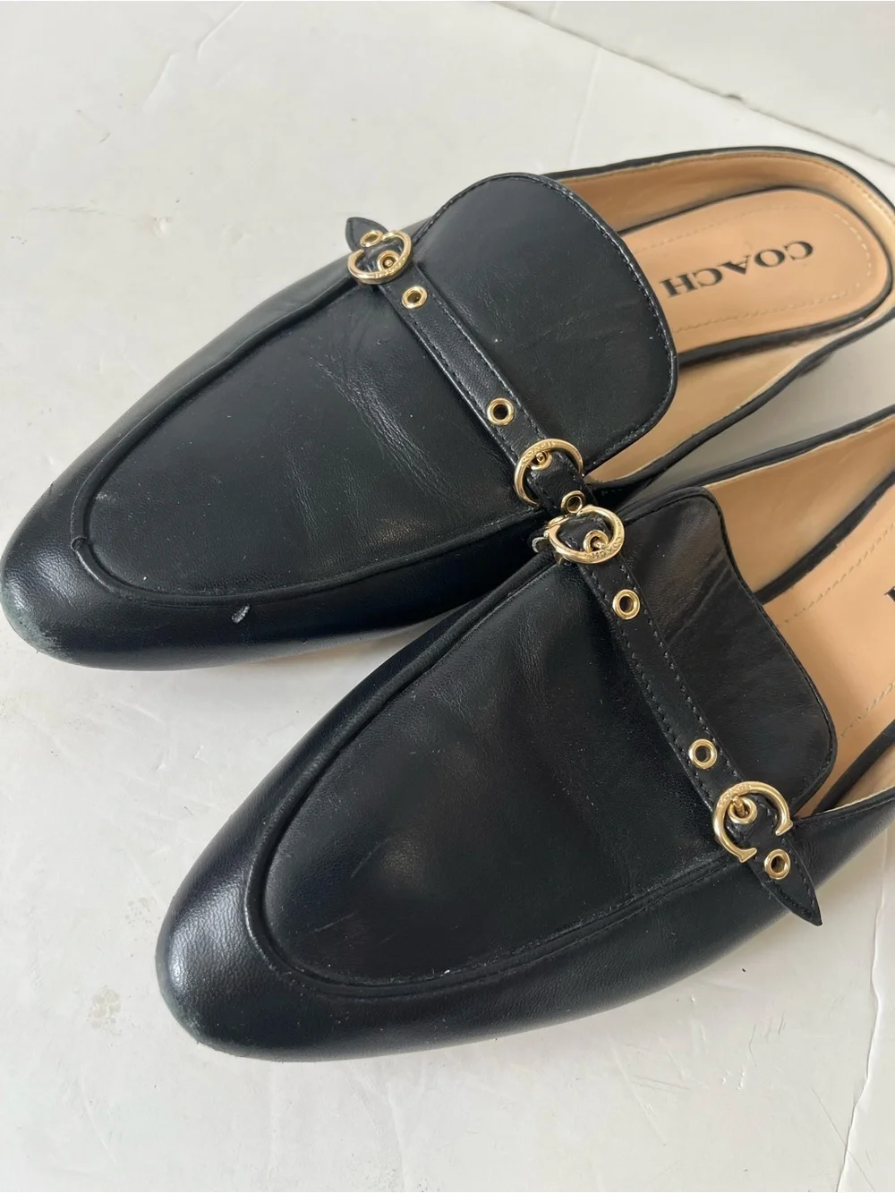 Coach Irene Black Leather point-toe Slip-On Mule Loafers size 9B